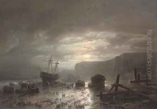 Unloading by moonlight Oil Painting by Louis De Winter