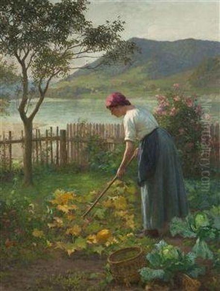 In The Garden By The River Oil Painting by Karl Maria Schuster