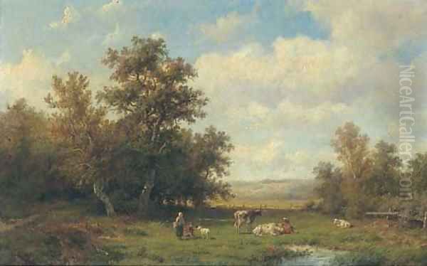 A pastoral landscape Oil Painting by Anthonie Jacobus Van Wyngaerts