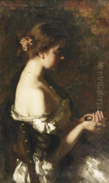 Verloren; Girl With A Medallion Oil Painting by Therese Schwartze