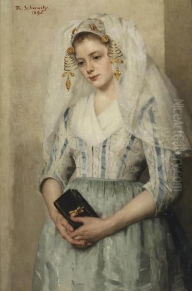 Bruidje Uit Oud-beijerland; Portrait Of A Girl In Costume Oil Painting by Therese Schwartze