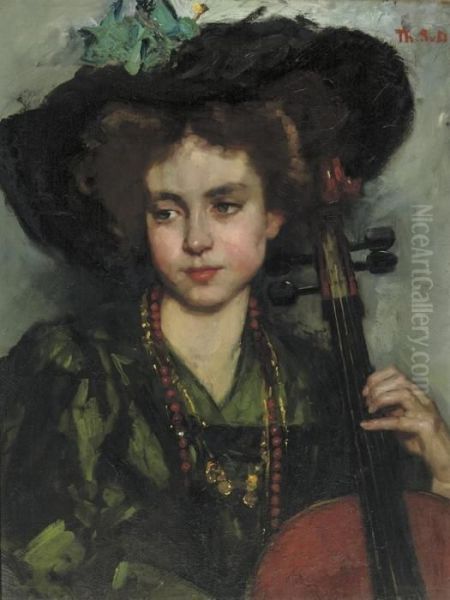 The Cellist Oil Painting by Therese Schwartze