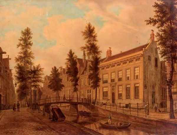 A view of unidentified canal houses Oil Painting by Augustus Wijnantz