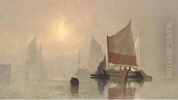 Fishing boats in the early morning mist Oil Painting by C. Webster