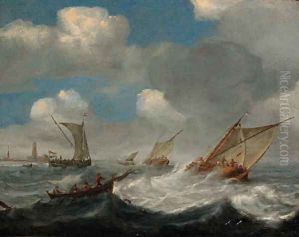 Shipping in a squall off the Dutch coast Oil Painting by Claes Claesz. Wou