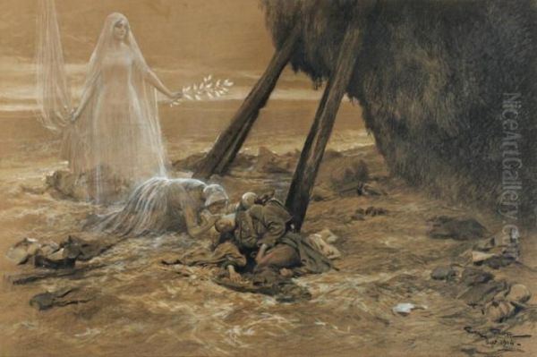 La Mort Du Soldat Oil Painting by Georges Bertin, Dit Scott De Plagnolles