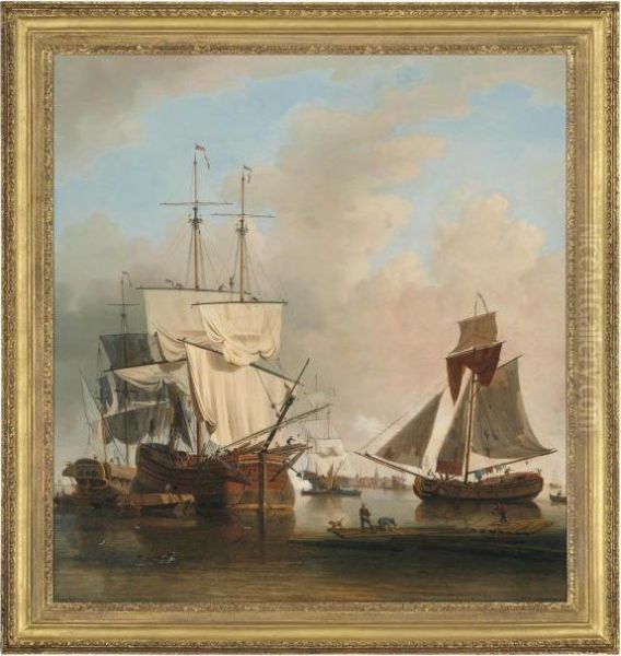 Shipping On The Thames At Rotherhithe Oil Painting by Samuel Scott