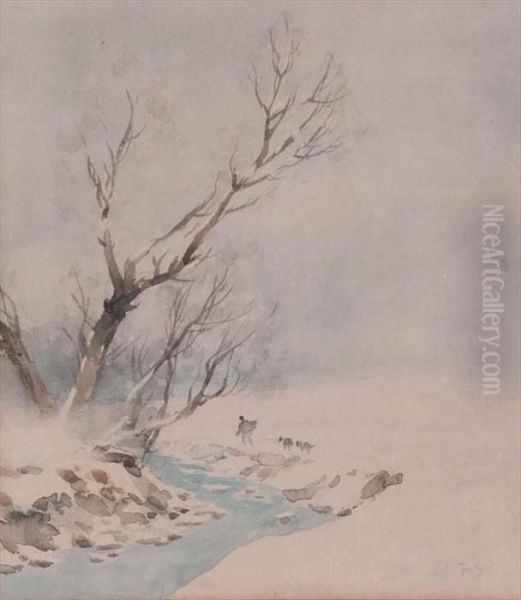 Border Scene In Snow Oil Painting by Tom Scott