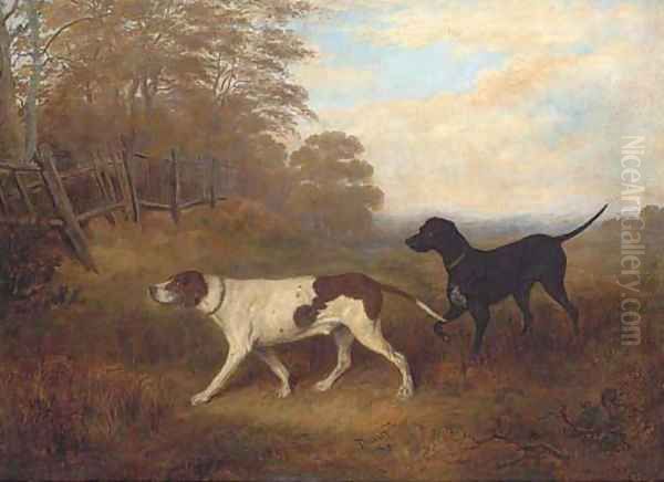 Gundogs on the scent Oil Painting by Joseph Dunn Of Worcester