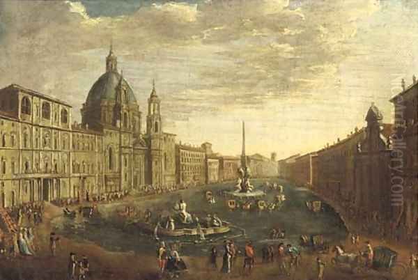 The Piazza Navona, Rome, flooded Oil Painting by After Caspar Andriaans Van Wittel