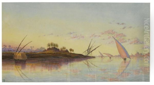 View On The Nile Near Cairo, Egypt Oil Painting by Thomas B. Seddon