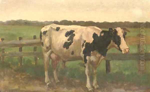 A cow in a meadow Oil Painting by Herman Gerhardus Wolbers