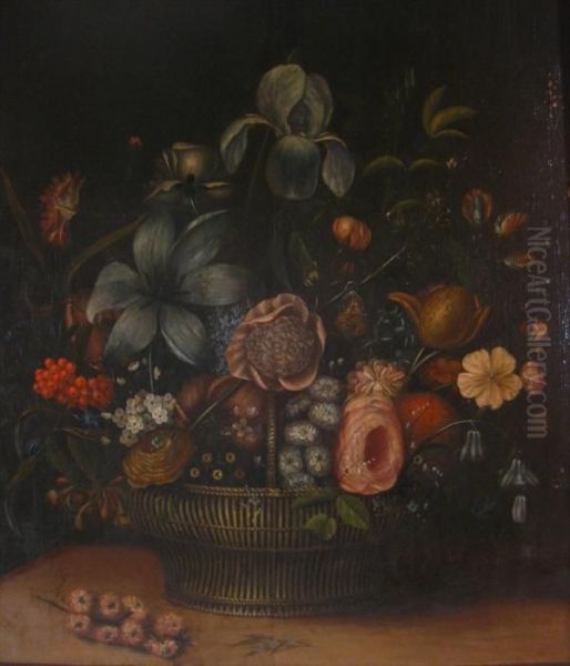 Still Life Of Flowers In A Basket Oil Painting by Daniel Seghers