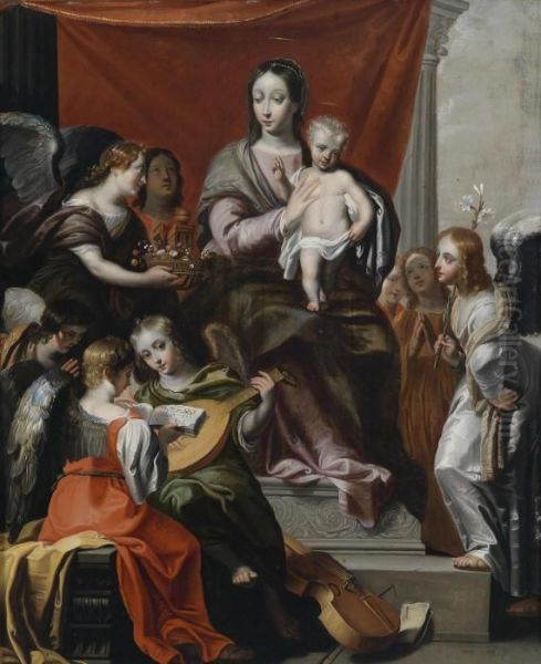 The Madonna Enthroned With Child And Angelsmaking Music Oil Painting by Gerard Seghers