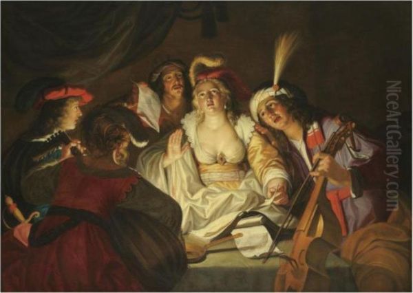 A Musical Company Oil Painting by Gerard Seghers