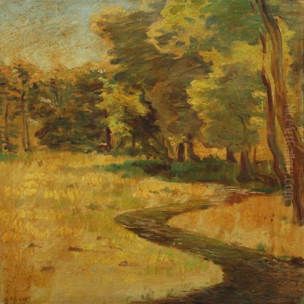 Forest Scenery With Stream Oil Painting by Georg Sophus Seligmann