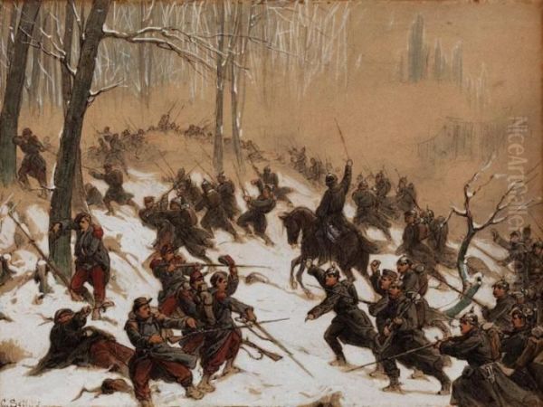 Winterliche Kriegsszene Aus Dem Krieg 1870/71 Oil Painting by Christian I Sell