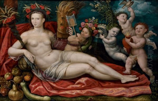 Ceres Entoure De Putti Representant Les Quatre Elements Oil Painting by Vincent Sellaer