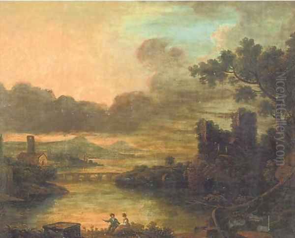 Figures in an Arcadian landscape Oil Painting by Richard Wilson