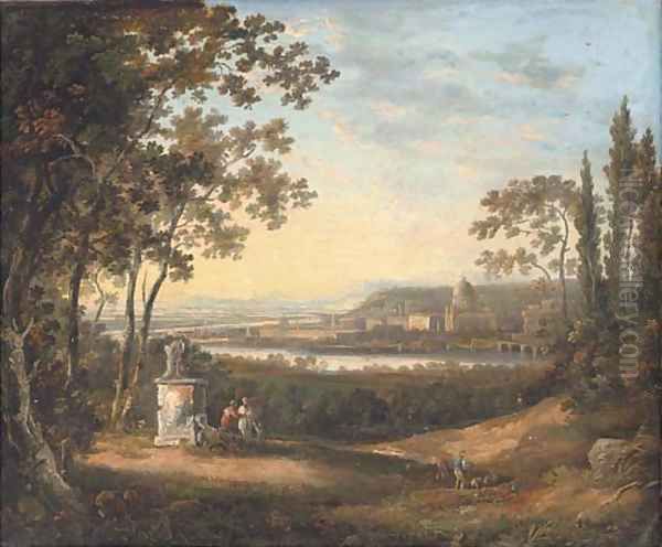 Figures by a fallen statue, Rome beyond Oil Painting by Richard Wilson