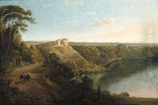 Lake Albano with the Castel Gandolfo beyond Oil Painting by Richard Wilson