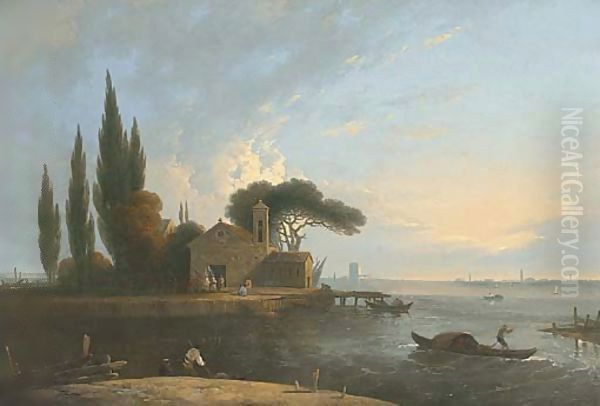 A procession to St Lazzare's Monastry, L'Anconetta, Venice Oil Painting by Richard Wilson