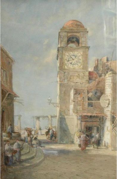 Capri Street Scene Oil Painting by Prosper Louis Senat