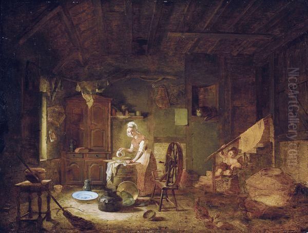 Scene D'interieur Oil Painting by Jacques Albert Senave