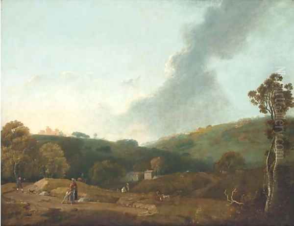 An Italianate landscape with figures Oil Painting by Richard Wilson