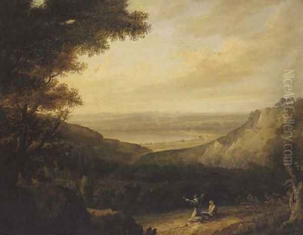 Saint Francis preaching in a landscape, a bay beyond Oil Painting by Richard Wilson