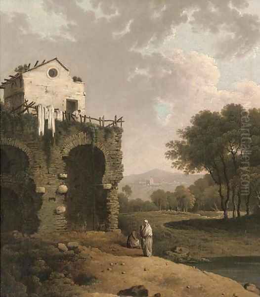 View in the ruins of Hadrian's Villa near Tivoli Oil Painting by Richard Wilson