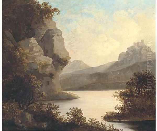 View of a lake, with a castle beyond Oil Painting by Richard Wilson