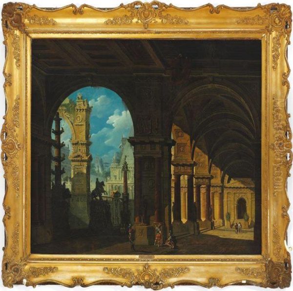 A Capriccio Of Classical Buildings Oil Painting by Giovanni Niccolo Servandoni