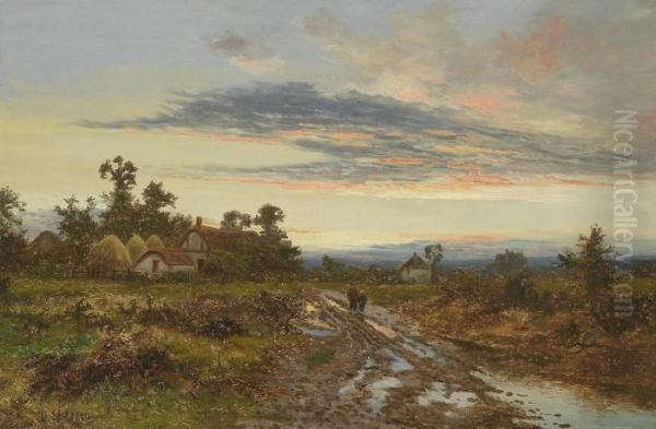 English Landscape At Sunset Oil Painting by Daniel Sherrin