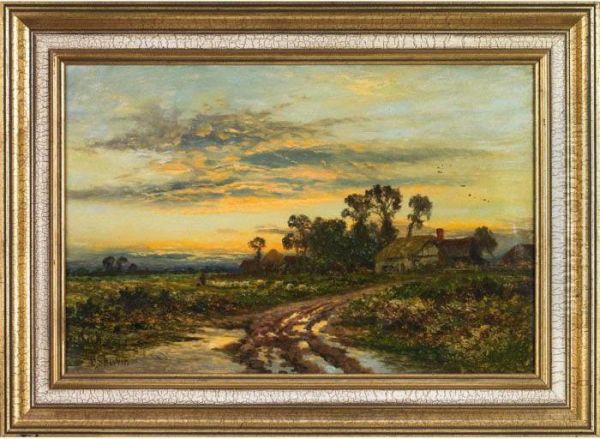 Evening Landscape With Cottage Oil Painting by Daniel Sherrin