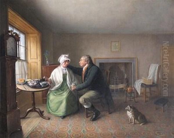 Interior Scene With A Courting Couple Oil Painting by William Shiels