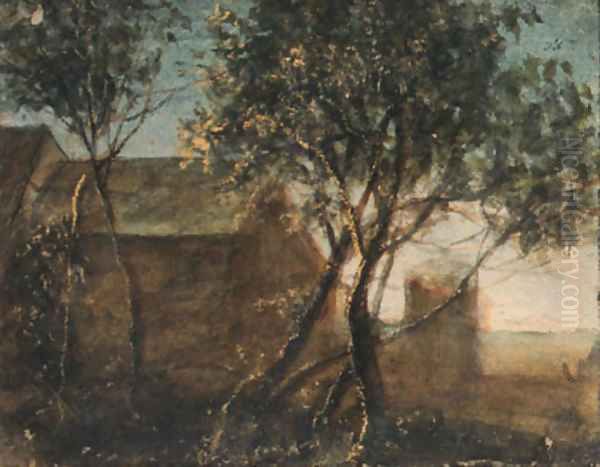 Trees by a house Oil Painting by Anthonie Waterloo