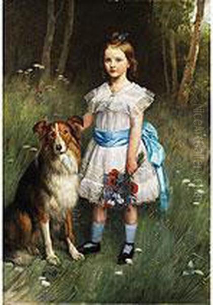 Portrait Eines Kleinen Madchens Mit Hund Oil Painting by Eugene Siberdt