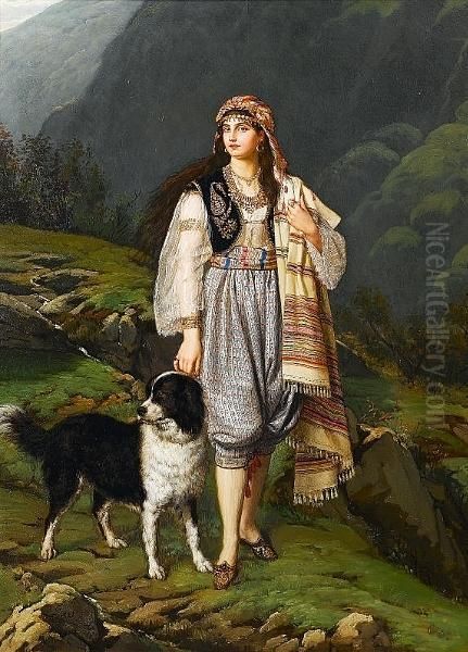 A Balkan Shepherdess Oil Painting by Eugene Siberdt