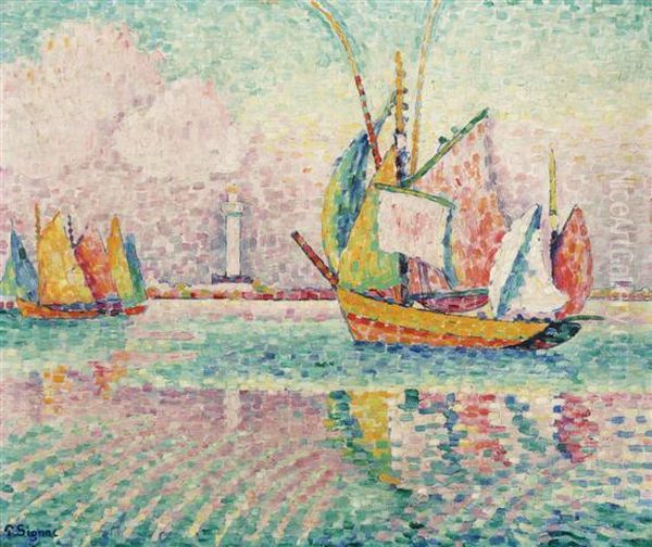 Bateaux Au Mouillage A Locmalo Oil Painting by Paul Signac