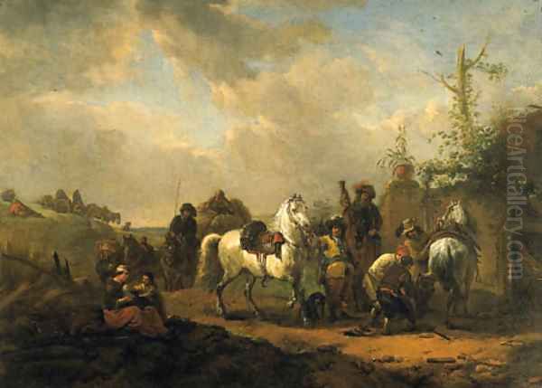 Travellers resting by a Farrier's Booth Oil Painting by Pieter Wouwermans or Wouwerman