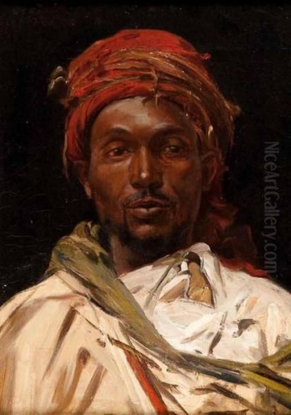 Arab In A Red Headscarf Oil Painting by Jose Silbert