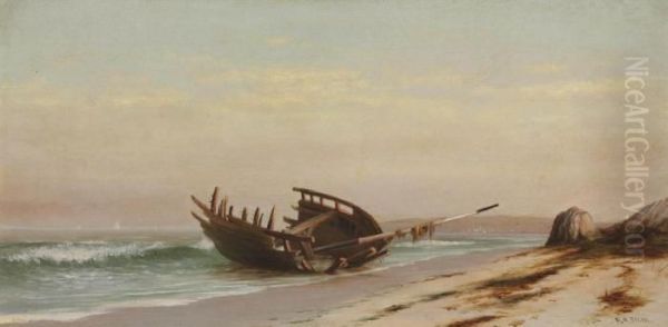 Old Wreck Near Newport, Rhode Island Oil Painting by Francis Augustus Silva