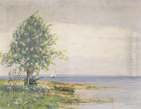 Seeufer Mit Baum Und Booten Oil Painting by Albert Silvestre