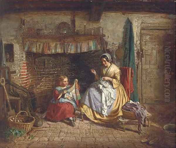 The sewing lesson Oil Painting by Thomas Webster