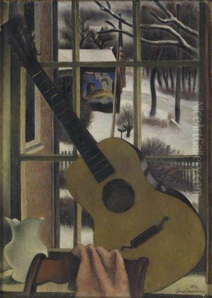 Window Still Life With Guitar Oil Painting by Simkha Simkhovitch