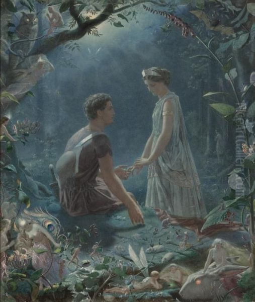 Hermia And Lysander, A Midsummer Night's Dream Oil Painting by John Simmons