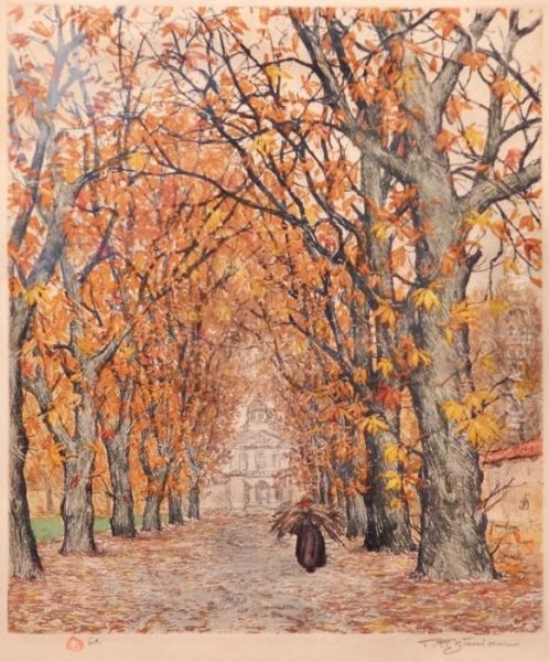 Autumn Tree Alley Oil Painting by Tavik Frantisek Simon