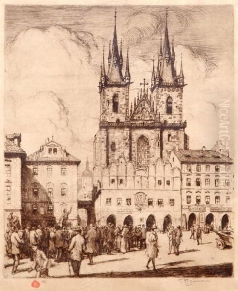 Tyn Church In Prague Oil Painting by Tavik Frantisek Simon