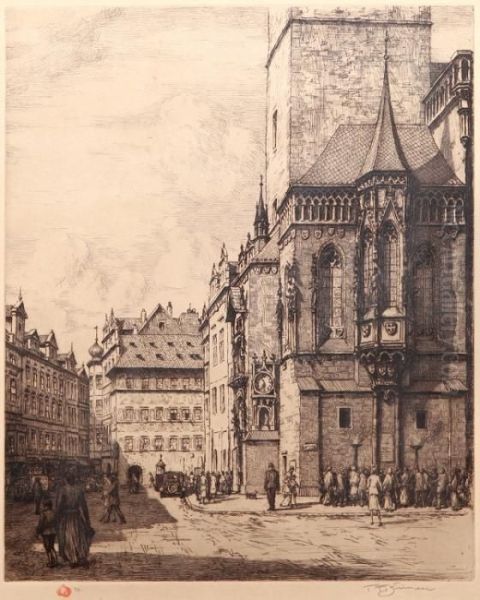 Old Town Hall In Prague Oil Painting by Tavik Frantisek Simon